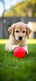 金毛幼犬玩红球