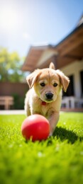 金毛幼犬玩红球