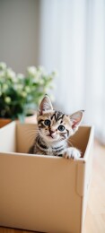 好奇小猫探索纸箱