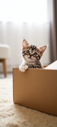 好奇小猫探索纸箱