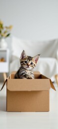 好奇小猫探索纸箱