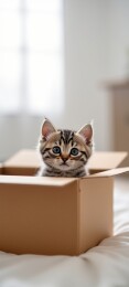 好奇小猫探索纸箱