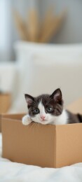 好奇小猫探索纸箱