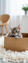 好奇小猫探索纸箱