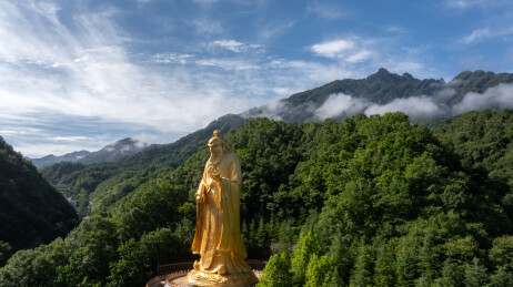 洛阳老君山景区老子雕像航拍