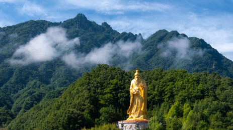 洛阳老君山景区老子雕像航拍