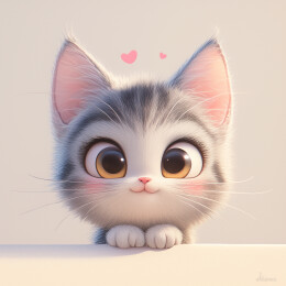 卡通呆萌大眼睛的小猫玩具公仔插画