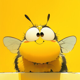 一只圆滚滚的卡通大眼睛蜜蜂头像插画