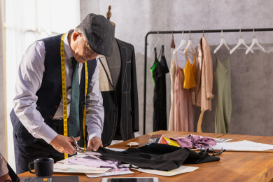 一位服装设计师测量模特身上的衣服