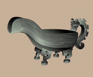 中国古典古风龙柄青铜器齐侯匜矢量手绘插画