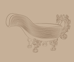 中国古典古风龙柄青铜器齐侯匜矢量手绘插画