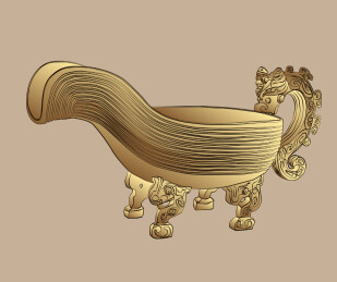 中国古典古风龙柄青铜器齐侯匜矢量手绘插画