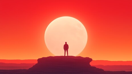 落日下孤影伫立
