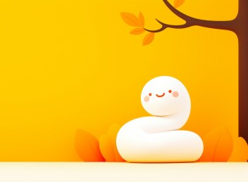 卡通小白蛇秋日树下