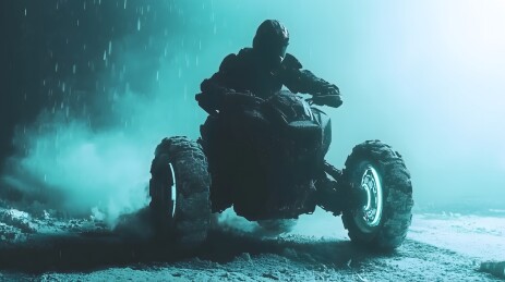 暴雪夜的四轮摩托车手