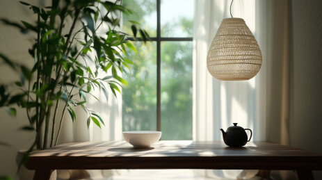 中式植物陶瓷桌面茶具室内场景