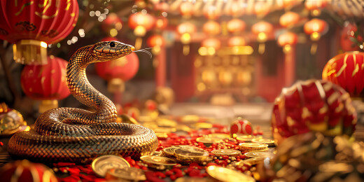 新年蛇年卡通金色蛇插画