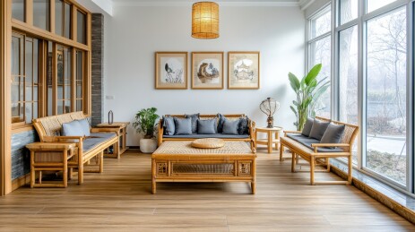 舒适宁静的竹制家具客厅