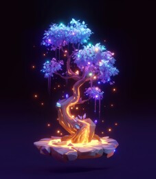黑底奇幻荧光魔法神树概念设计插画