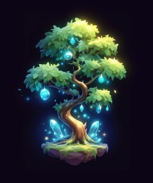 黑底奇幻荧光魔法神树概念设计插画