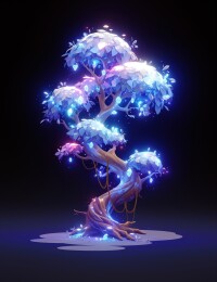 黑底奇幻荧光魔法神树概念设计插画