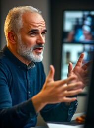 中年白人男子在办公室与同事讨论商业策略