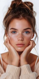 一个雀斑和蓝眼睛的年轻女人的肖像