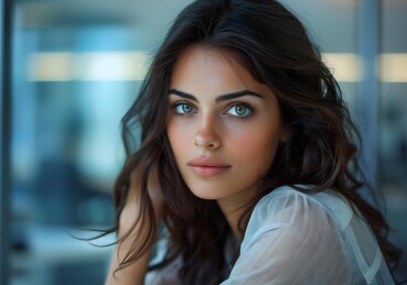 一个美丽年轻的绿眼睛黑发女人的肖像