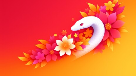 白蛇与热带花卉