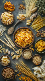 各种谷物和意大利面食的丰富组合