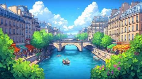 河畔夏日风光
