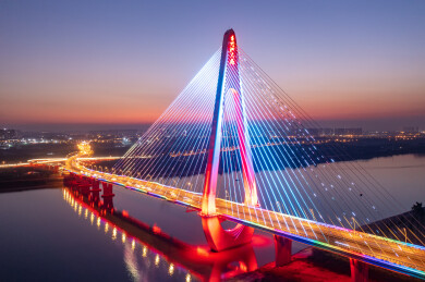 航拍湖南长沙香炉州大桥夜景风光