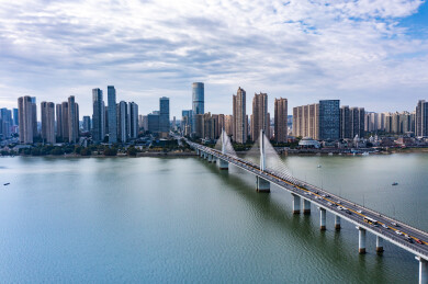 航拍湖南长沙湘江城市景观