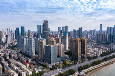 航拍湖南长沙湘江城市景观