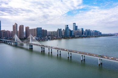 航拍湖南长沙湘江城市景观