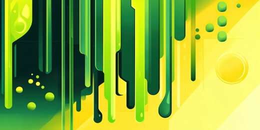 黄色背景下的绿色塑料特写镜头