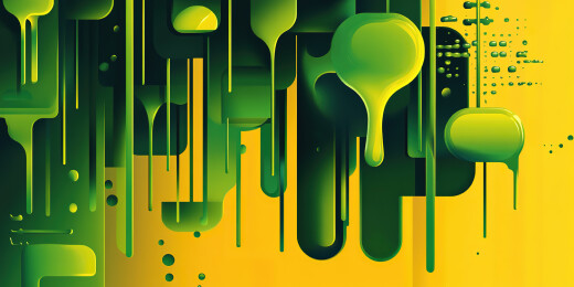 黄色背景下的绿色塑料特写镜头