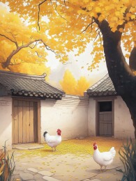 秋日庭院白鸡图
