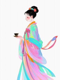 中国风古代美女饮茶插画