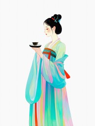 中国风古代美女饮茶插画