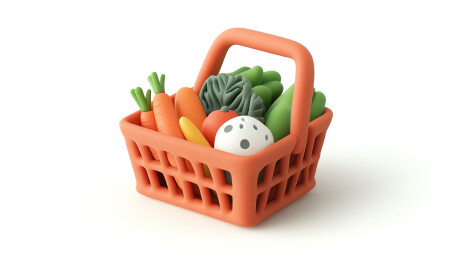 白色背景下柳条篮子里的蔬菜特写镜头
