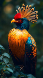 华丽的金色凤头鸟栖息枝头