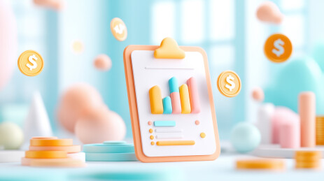3D渲染的财务图表和金币