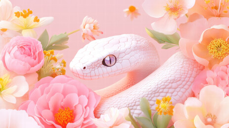 梦幻花海中的白蛇