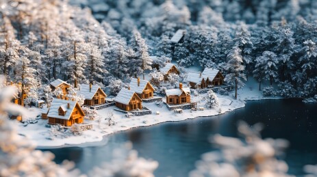 冬日雪景小镇模型