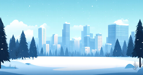 冬季城市建筑的低角度透视