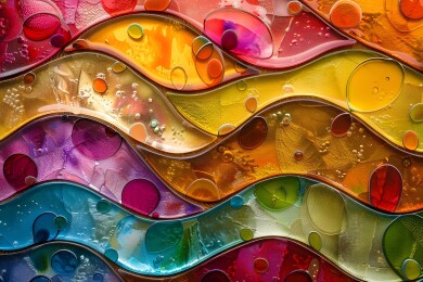 波浪形线条和圆圈的抽象彩色玻璃艺术