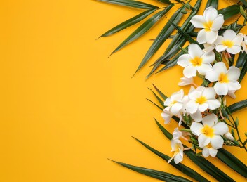 黄色背景上的热带花卉