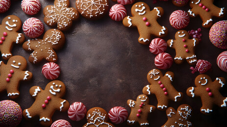 圣诞节姜饼人饼干美食节日边框壁纸场景
