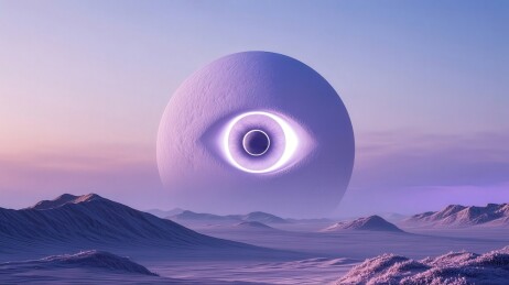 巨型眼球悬浮于荒漠